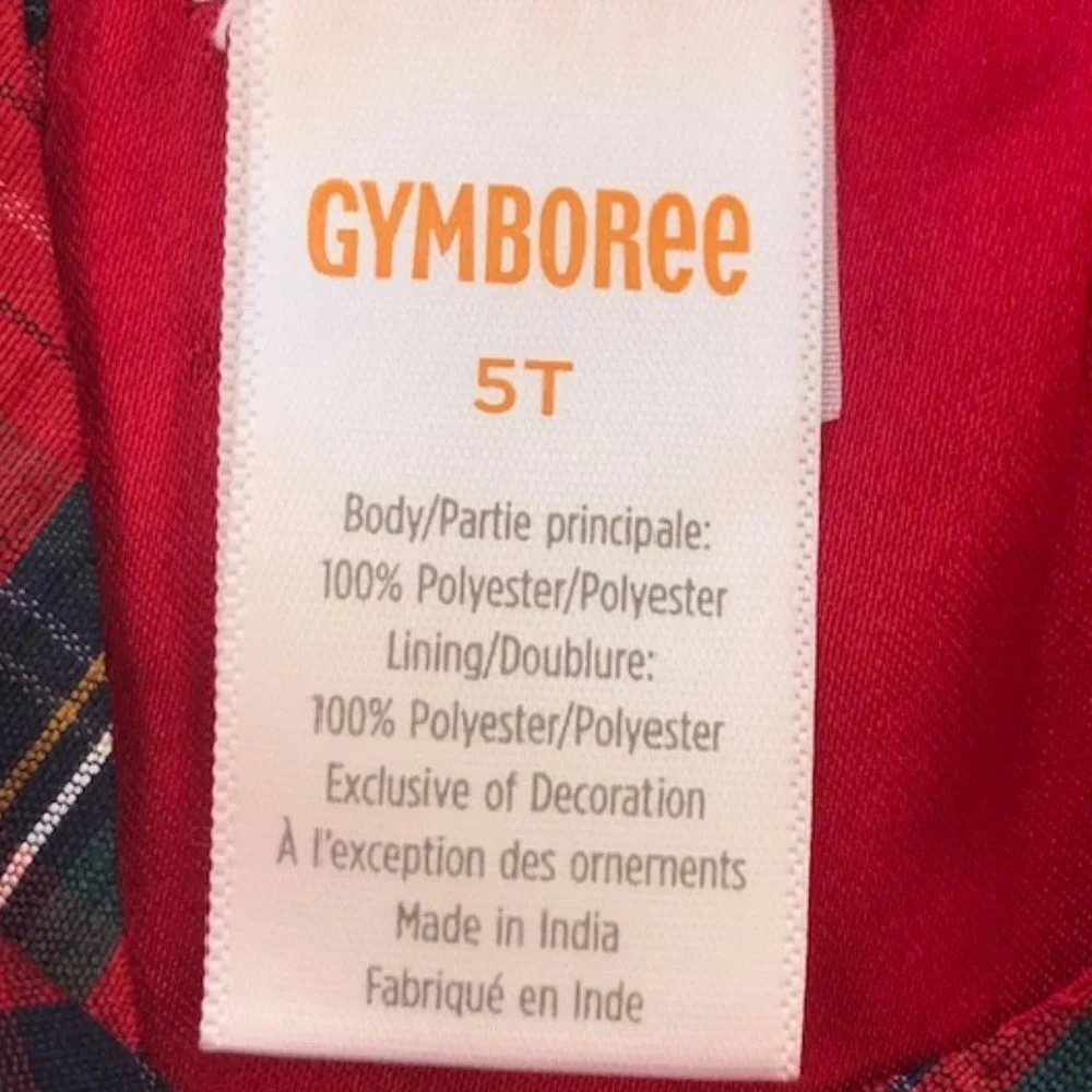 GYMBOREE Red Tartan Plaid Sleeveless Black Velvet Bow Dress 5T